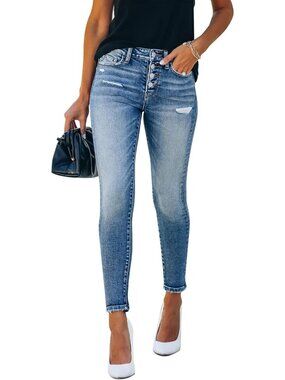Ripped Skinny Slim Fit Jeans for Women | Distressed Stretchy Denim Pants